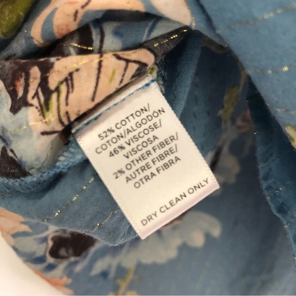 LOFT Women’s Blue Floral Cotton Blend Long Fluted Sleeve Blouse  Size S - Picture 5 of 10